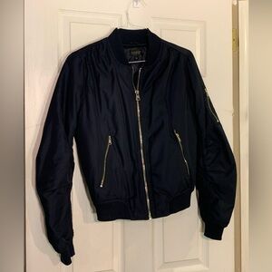 Topshop Womens Full Zip Bomber Jacket US 8 Navy Blue Pockets